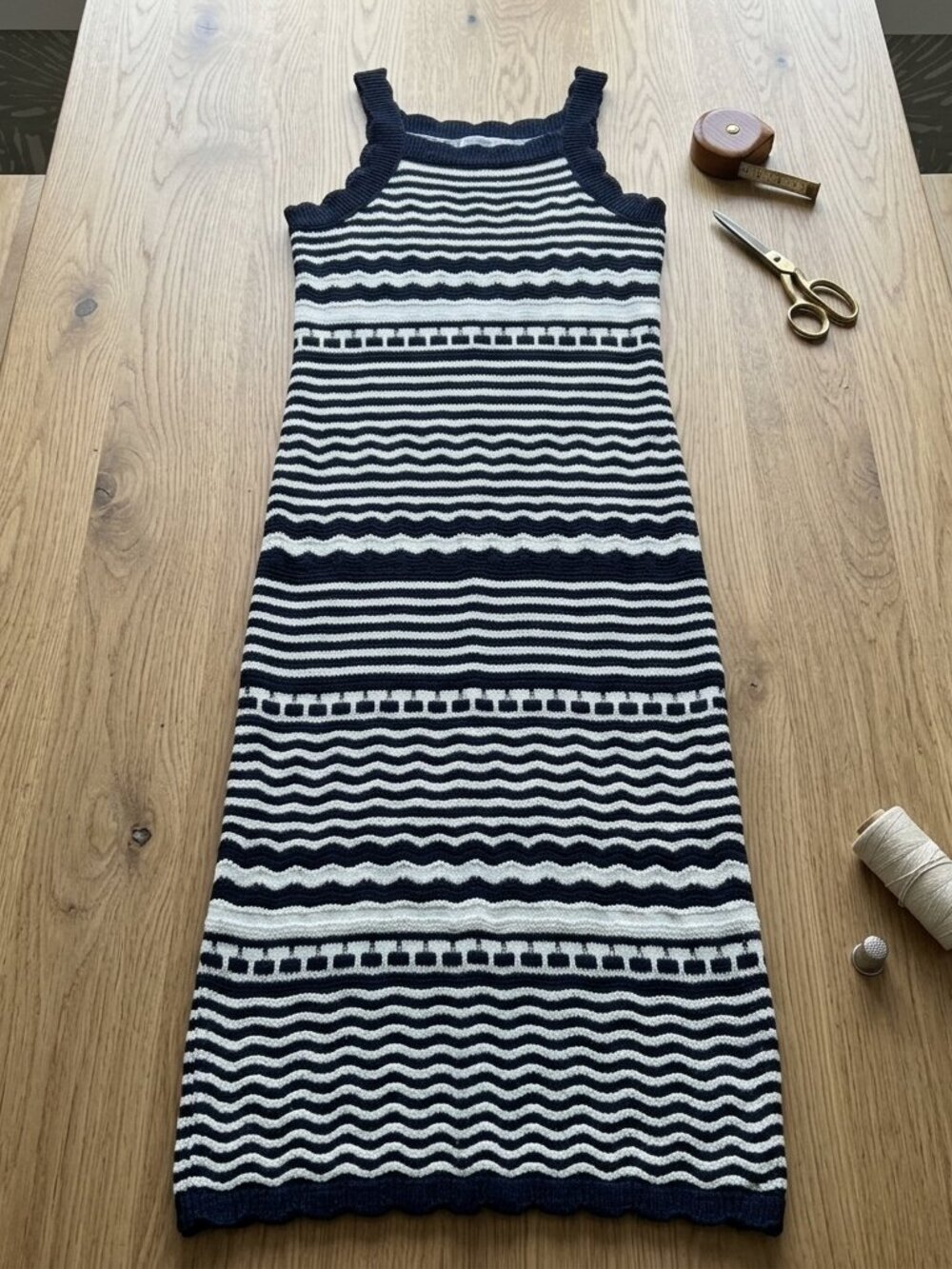 Joie Navy White Striped Knit Midi Length Tank Dress, XS